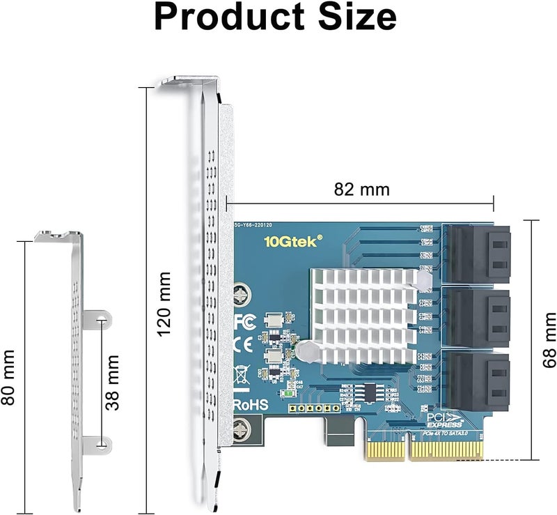 HYFIBER H!Fiber 6 Port PCIe SATA Card with 6 SATA Cables, 6Gbps SATA3.0 Expansion Card, X4, ASMedia ASM1164 chip, Support SSD and HDD, with Full Height and Low Profile Bracket - Image 3